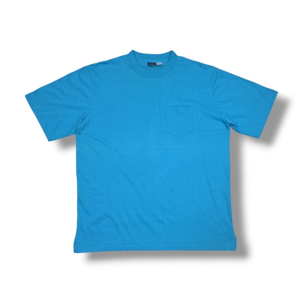 Vintage Lands' End Blank W/ Pocket Single Stitch Blue T-Shirt Men's XL USA Made